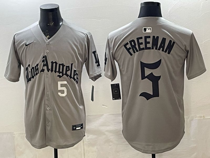 Men 2026 Los Angeles Dodgers #5 Freeman Grey Five generations Nike MLB Jersey style 0013